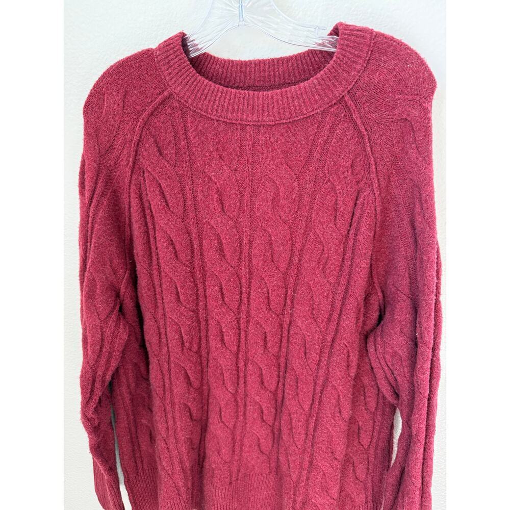 Aerie Cable Knit Unreal Oversized Cozy Burgundy Sweater Crewneck Size Small - Picture 4 of 6